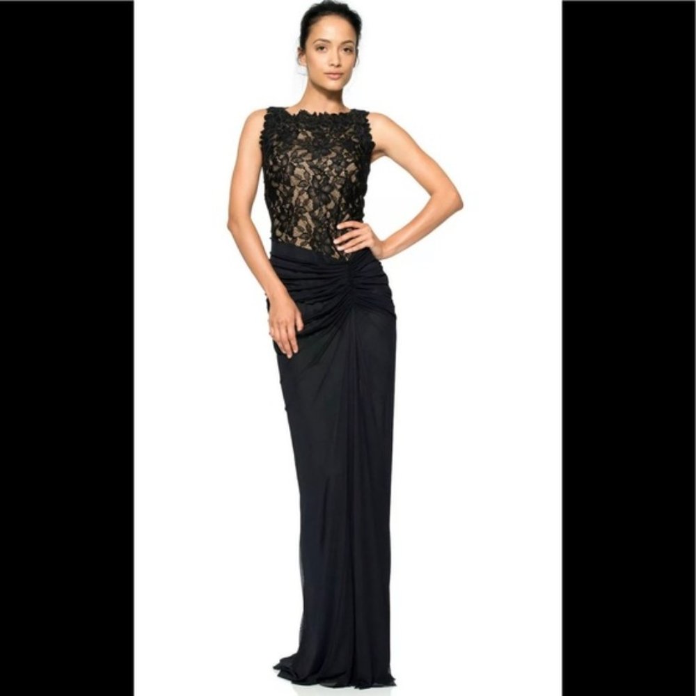 Tadashi Shoji Lace & Draped Tulle Gown